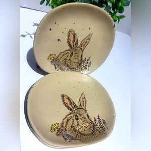 Spring Beige Multi-Color Rabbit Spring,6” Easter Dessert/Appetizer Plates NWT